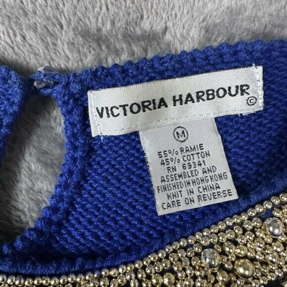 VTG Victoria Harbour Sweater Tunic Shirt Women's Size M Royal Blue Beaded Sequin - Picture 9 of 13